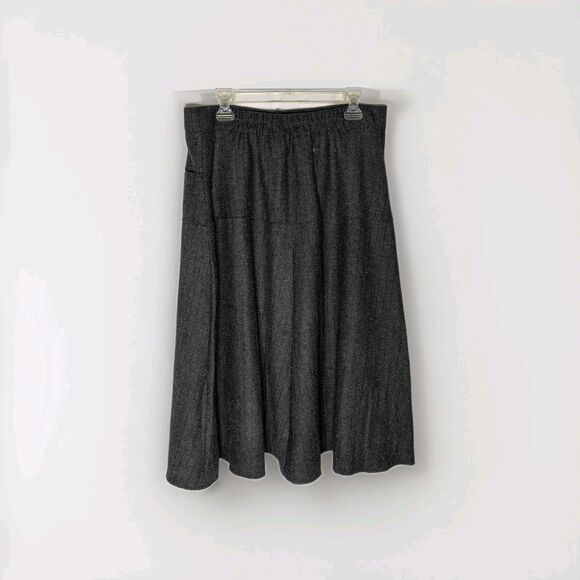 IDEALSANXUN Women's Black White A-Line Skirt XL Wool Blend Herringbone Lined - Picture 4 of 9